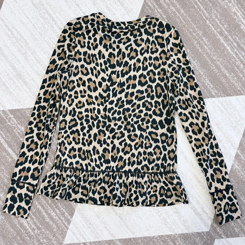 Kate Spade Active Performance Ruffle Top XS Leopard Print